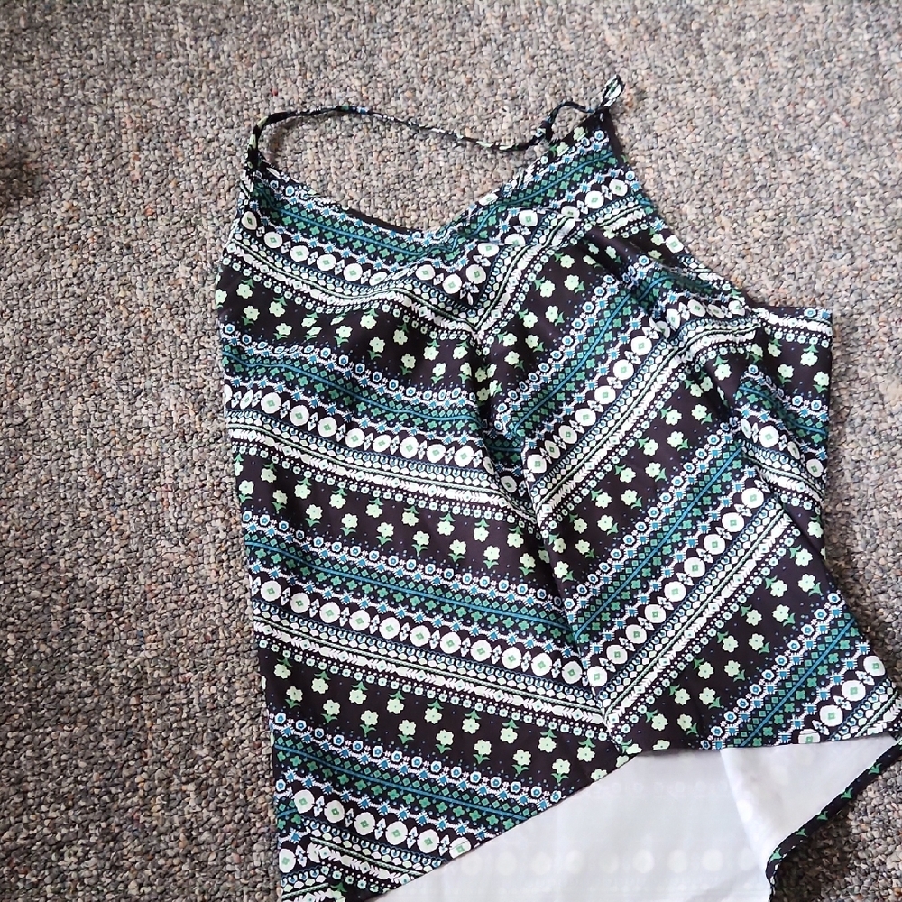 Black and Green Patterned Halter Top